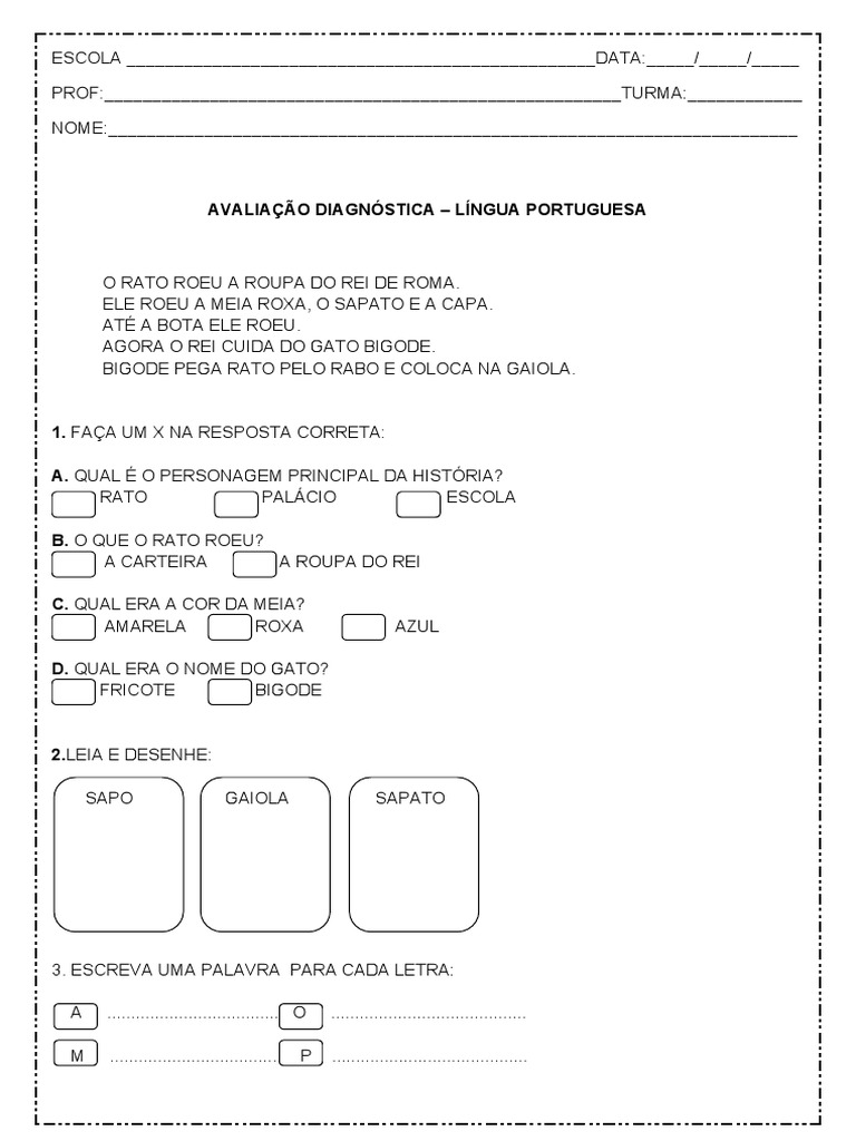 Avaliação Diagnóstica de Português 3º Ano | PDF | Carreira e Crescimento