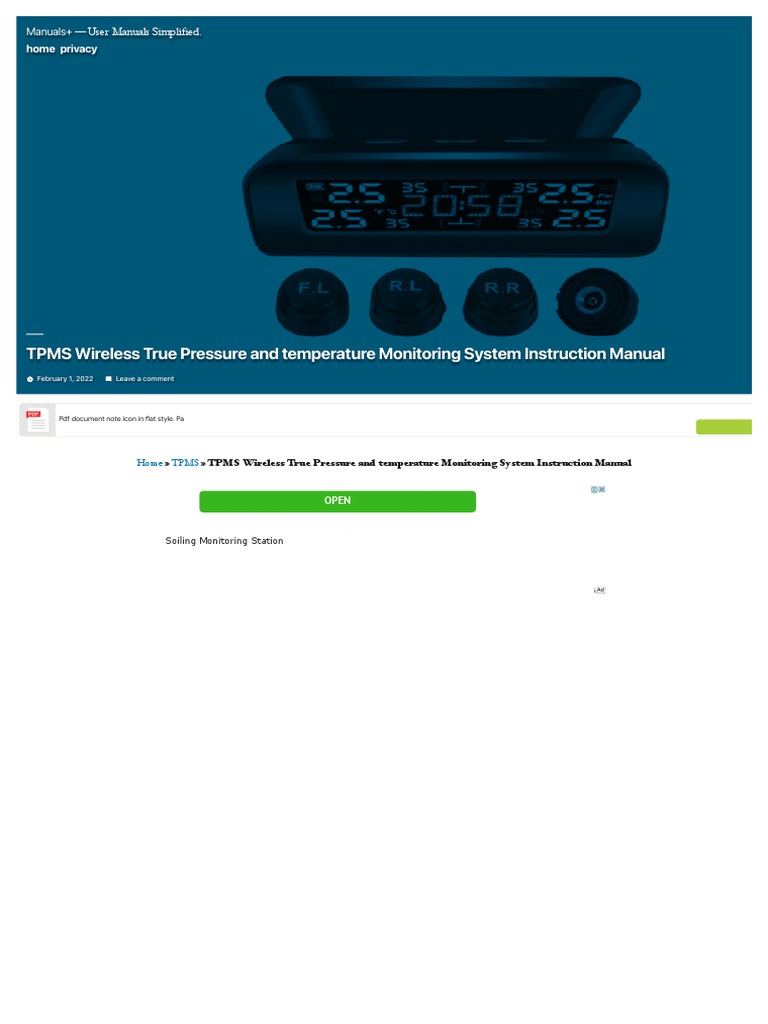 TPMS Wireless True Pressure and Temperature Monitoring System Instruction Manual Manuals+