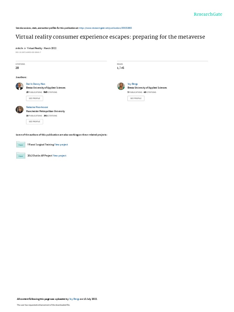 Virtual Reality Consumer Experience Escapes Preparing For The Metaverse