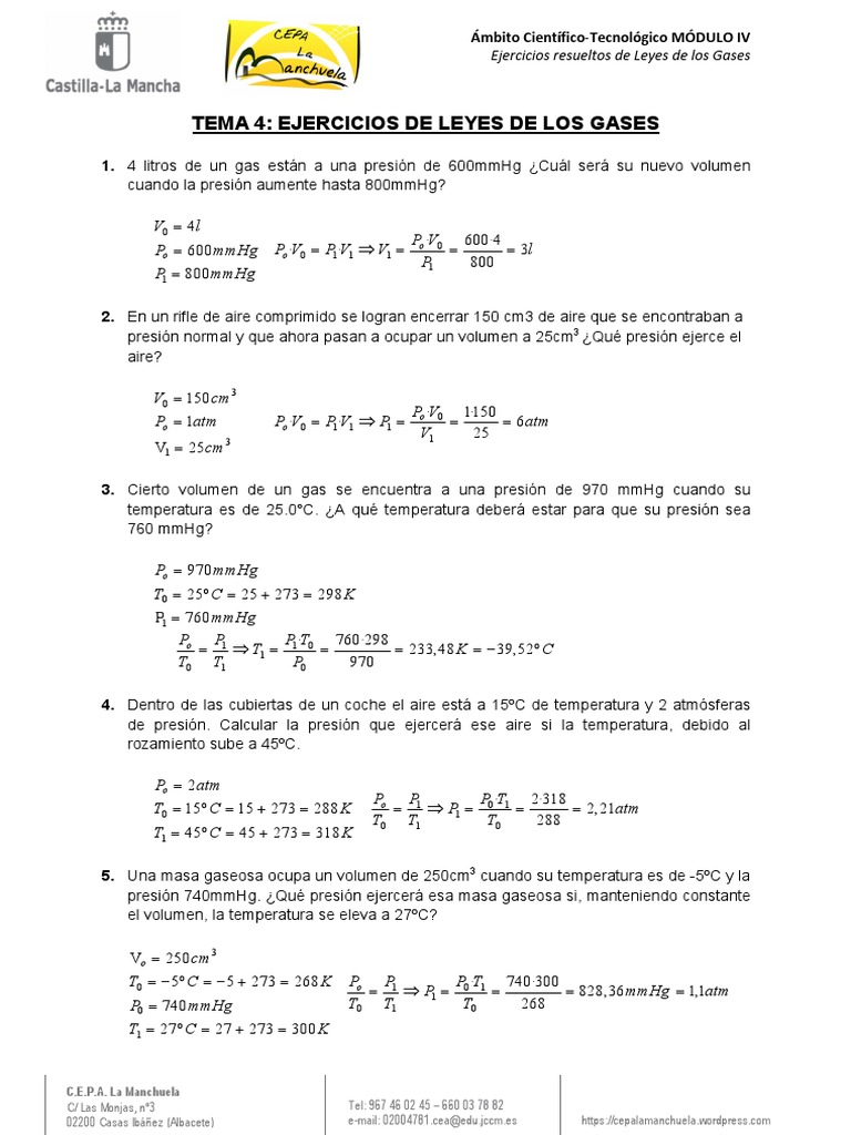 Ejercicios Resueltos Leyes de Gases | PDF | Gases | Materiales ...