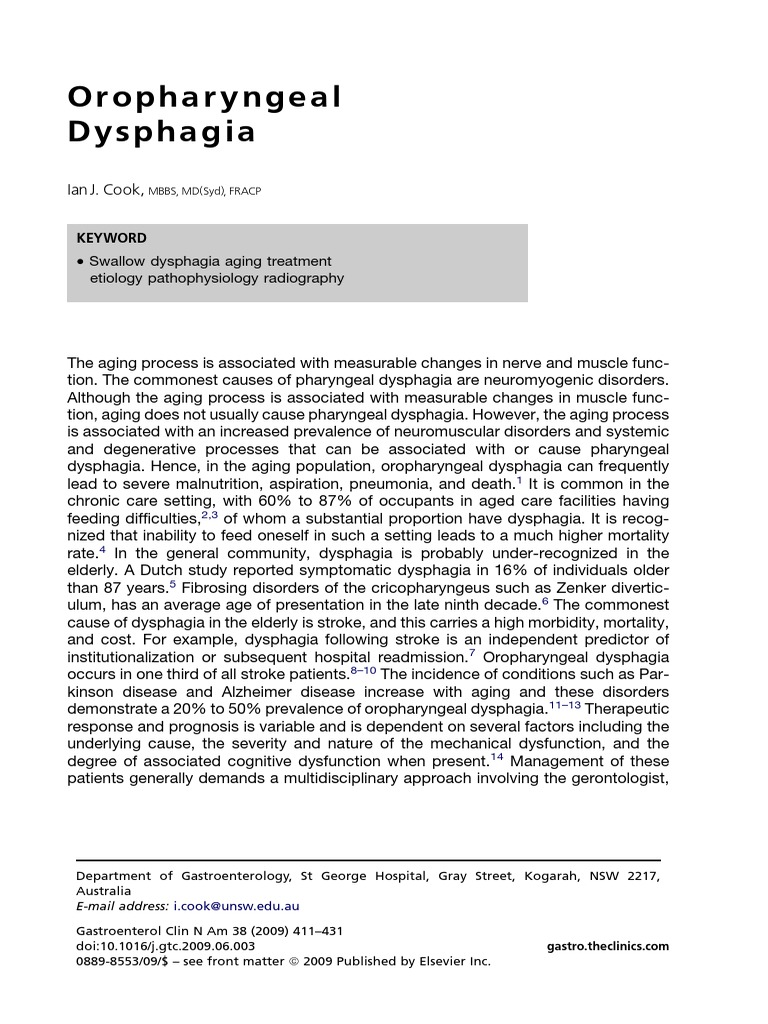 Cook 2009 Oropharyngeal Dysphagia | PDF | Stroke | Clinical Medicine