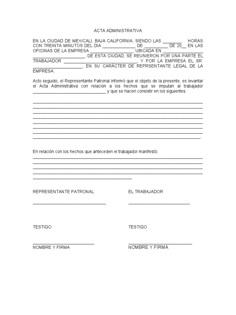 Acta Administrativa | PDF | Negocios | Finanzas y dinero