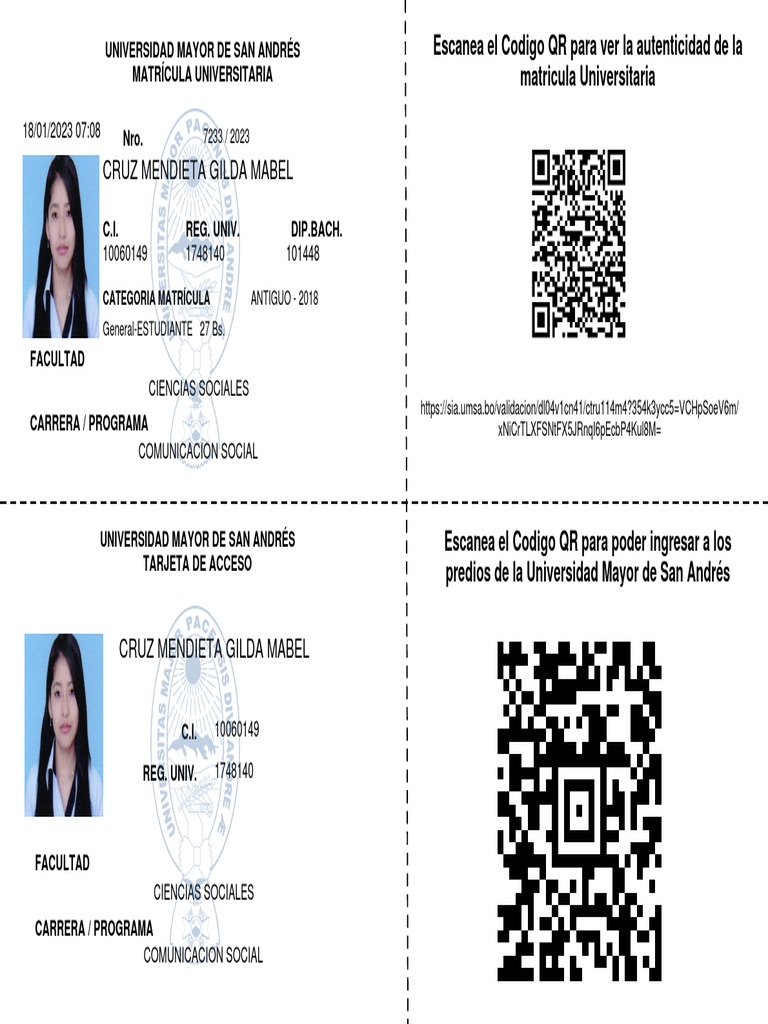 Matrícula Universitaria UMSA 2023 | PDF