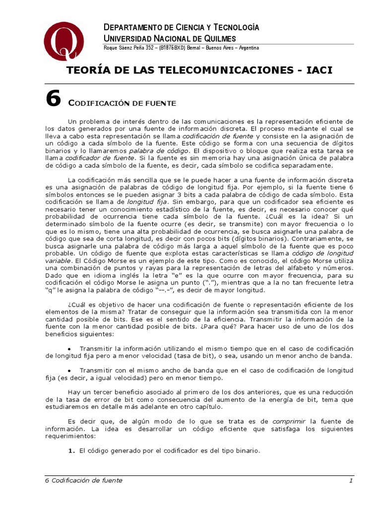 Codificación de Fuente en Telecomunicaciones | PDF