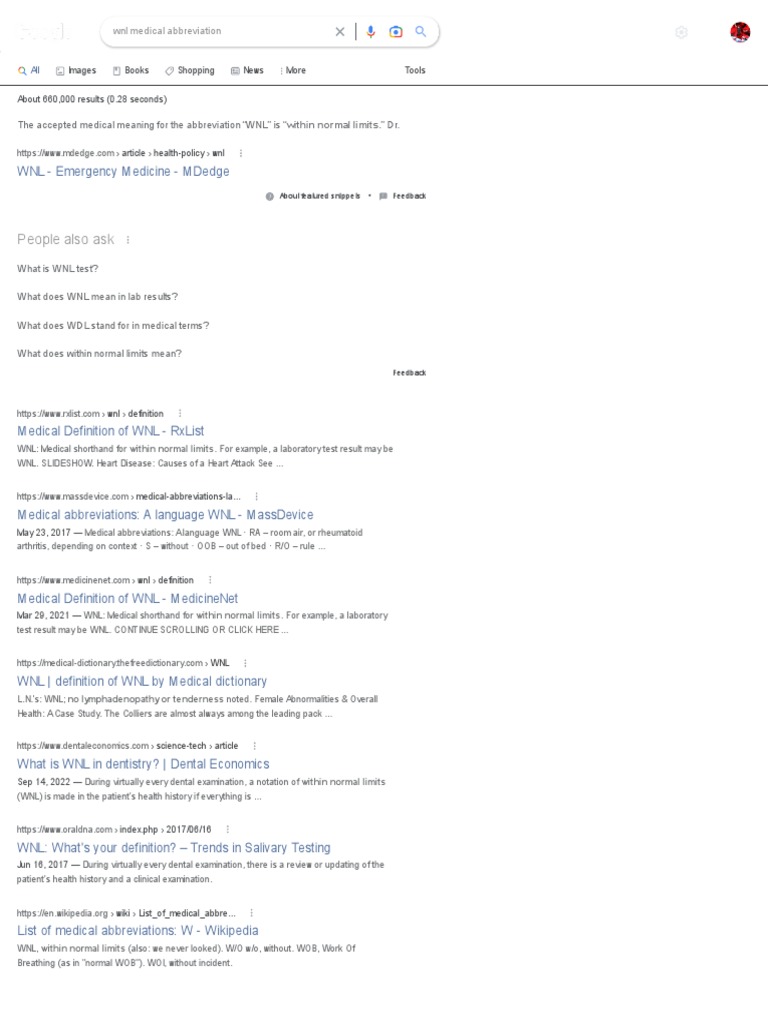 WNL Medical Abbreviation | PDF | Dentistry | Medicine