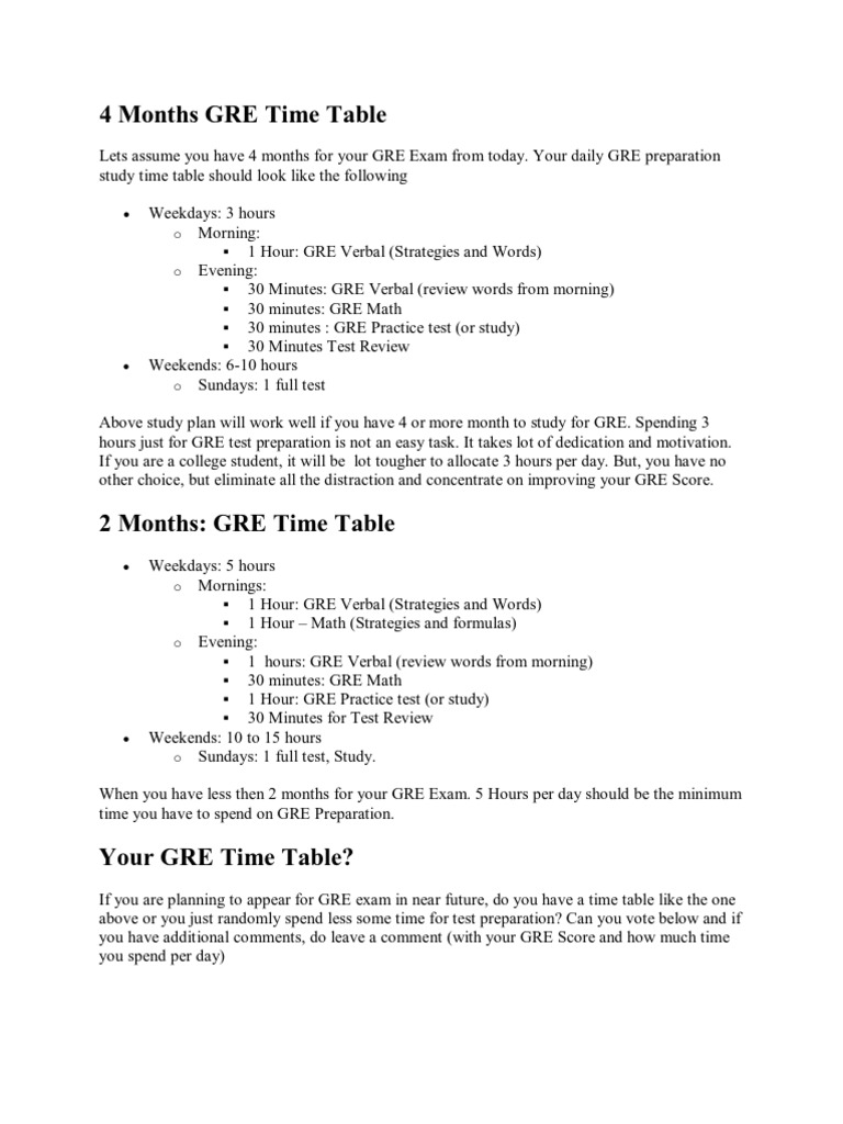 4 Months GRE Time Table | PDF | Career & Growth | Language Arts ...