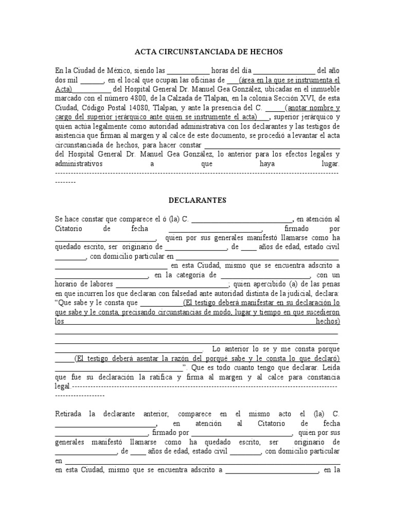 Acta Circunstanciada de Hechos Formato | PDF | Justicia | Crimen y ...