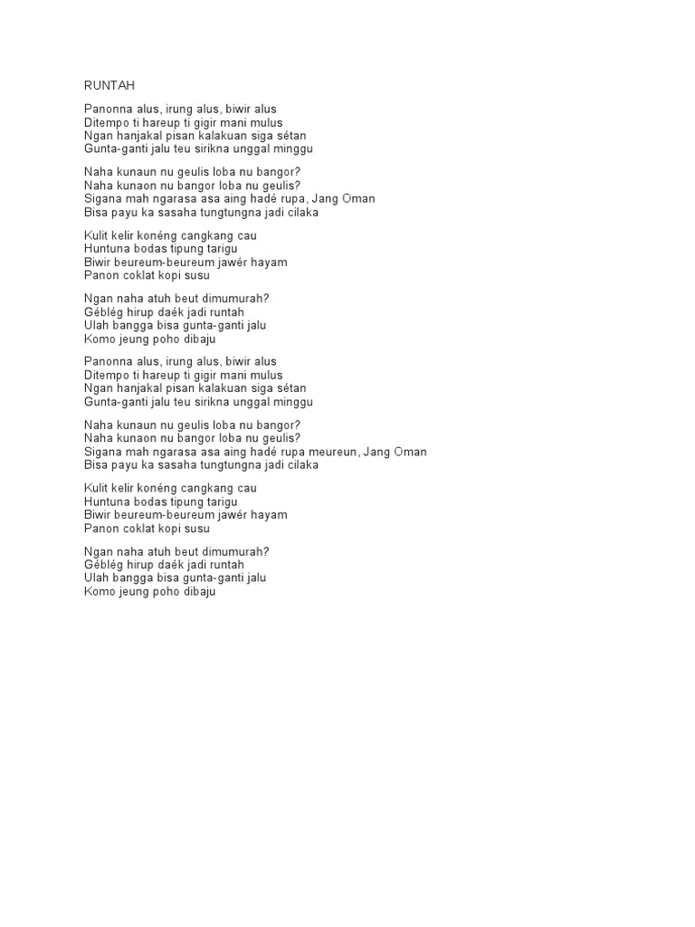 Lirik Lagu Runtah Sunda | PDF