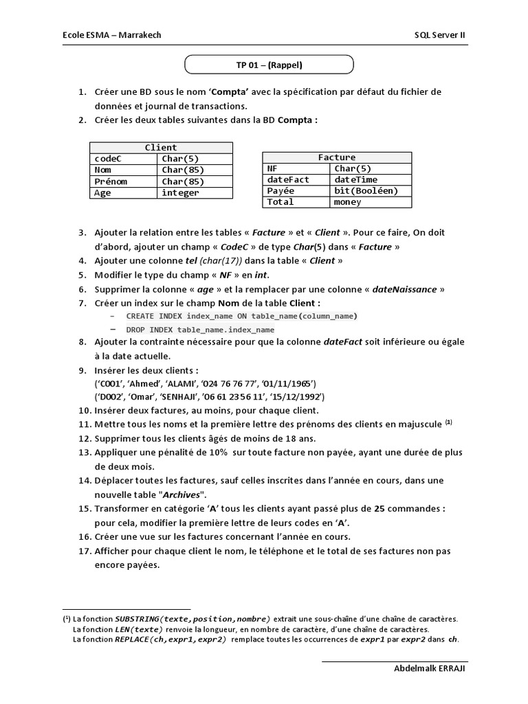 Gestion de base de données SQL Compta | PDF | Microsoft SQL Server ...