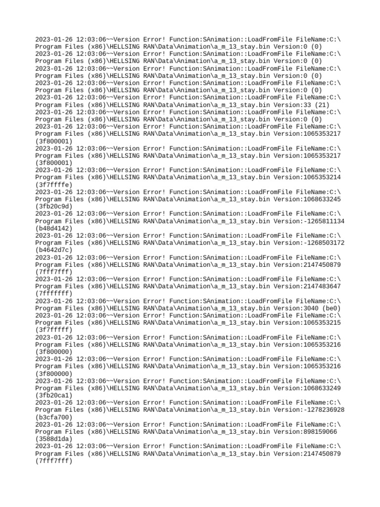 Repeated version errors loading animation file due to incorrect version