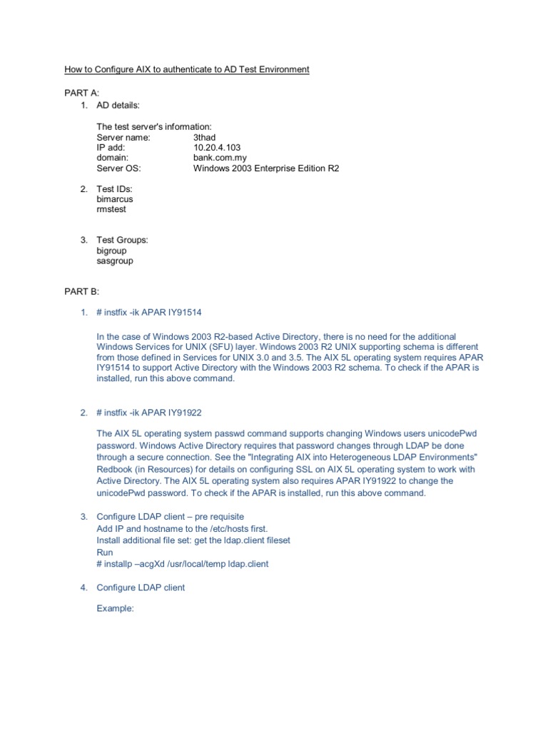 Configure AIX To Authenticate To AD | PDF | Superuser | Active Directory