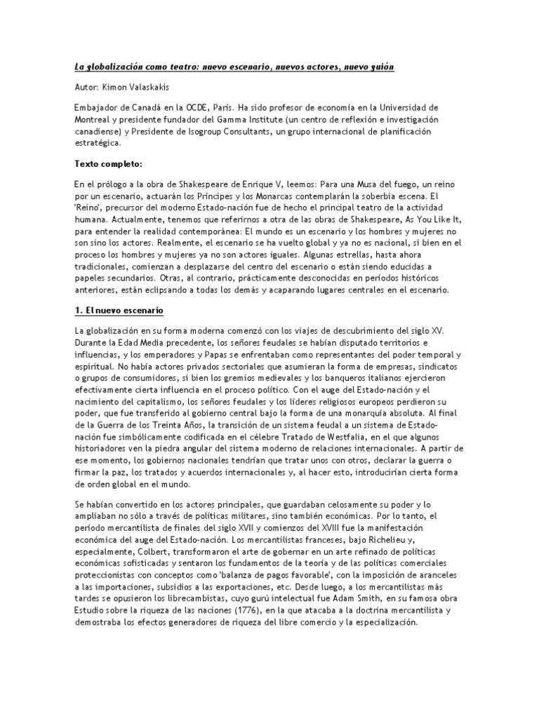 La Globalizaci n Como Teatro PDF Mercantilismo Organizaci n No