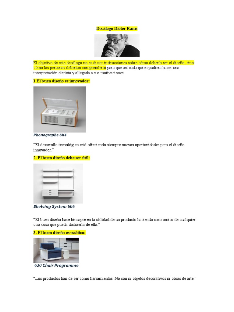 Decálogo de Dieter Rams: 10 Principios | PDF
