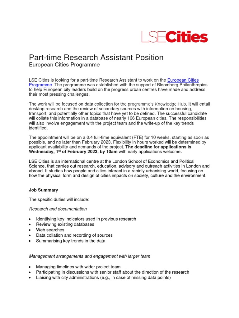 Part-time Research Assistant at LSE Cities | PDF | London School Of ...