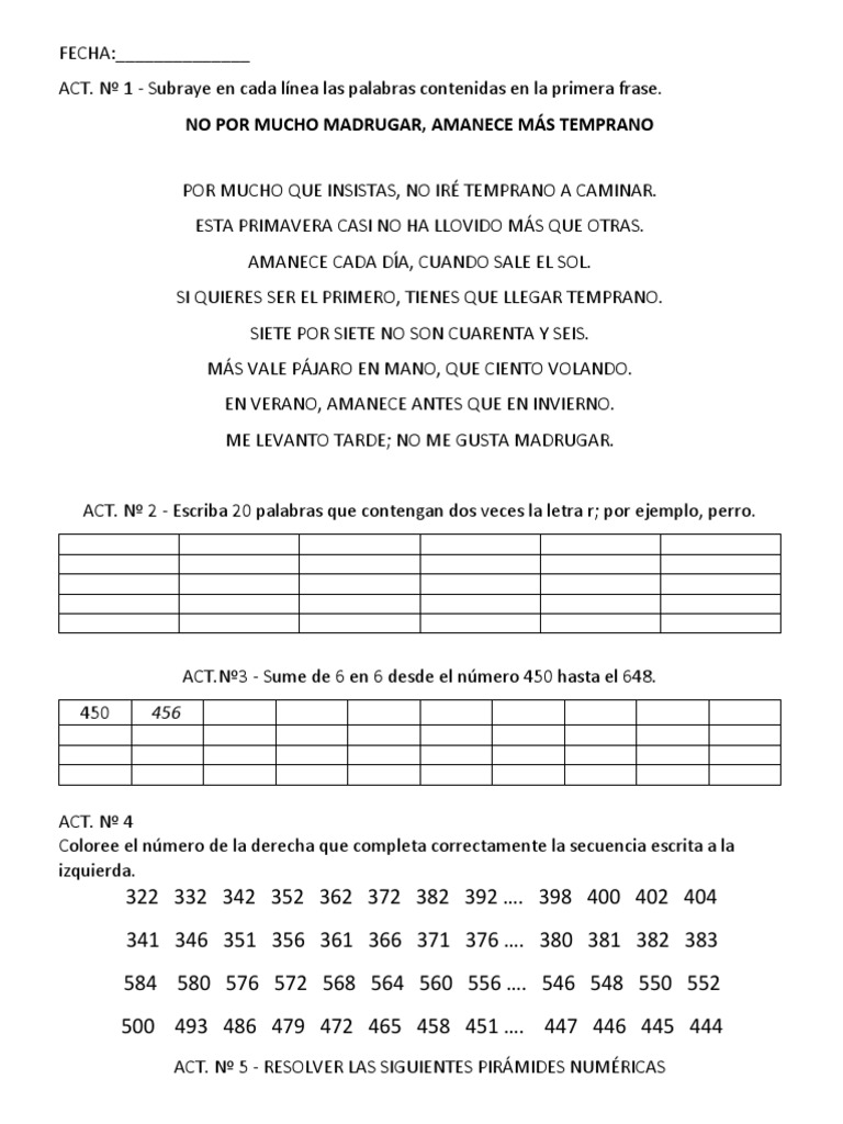 Subraye en Cada Línea Las Palabras Contenidas en La Primera Frase | PDF