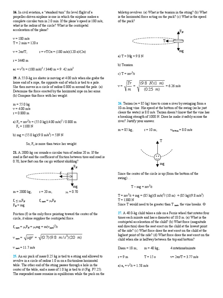 Circular Motion Problems Solutions Force Mass
