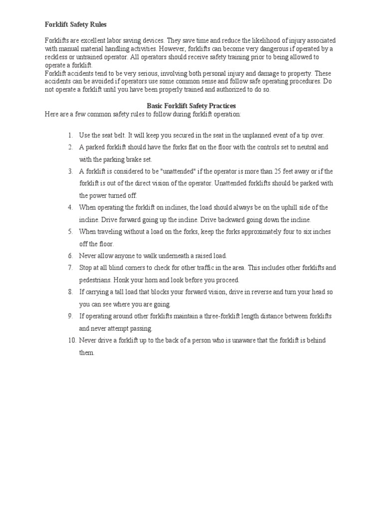 Toolbox Topics Forklift Safety Rules PDF Forklift Elevator