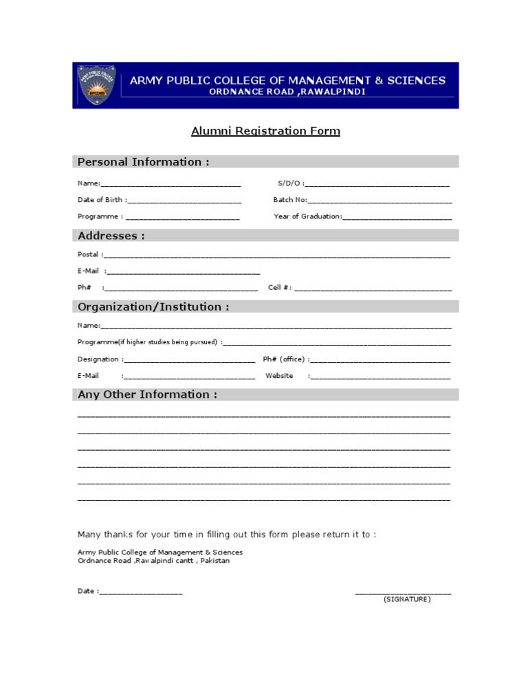 Alumni Registration Form | PDF | Finance & Money Management