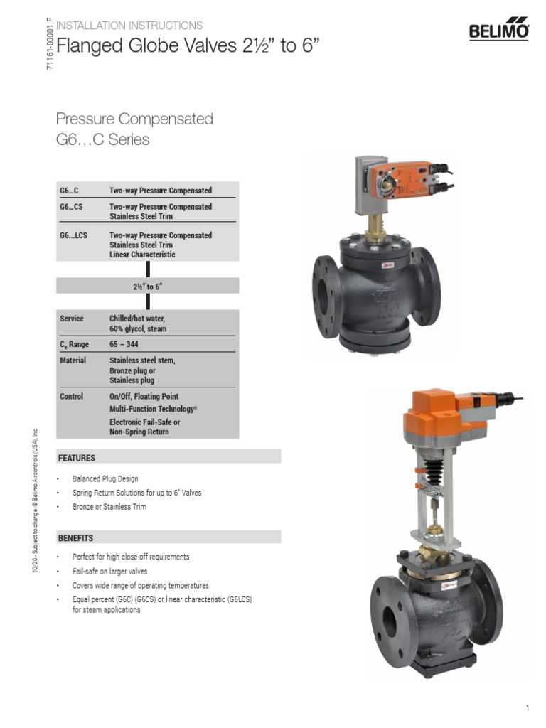 Belimo Globe Valve g6 g7 Flange Installation Instructions en Us PDF