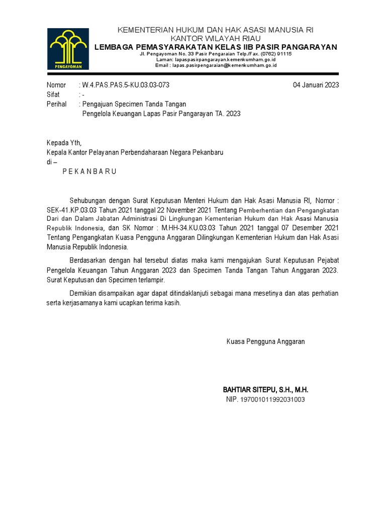 Specimen Tanda Tangan PDF