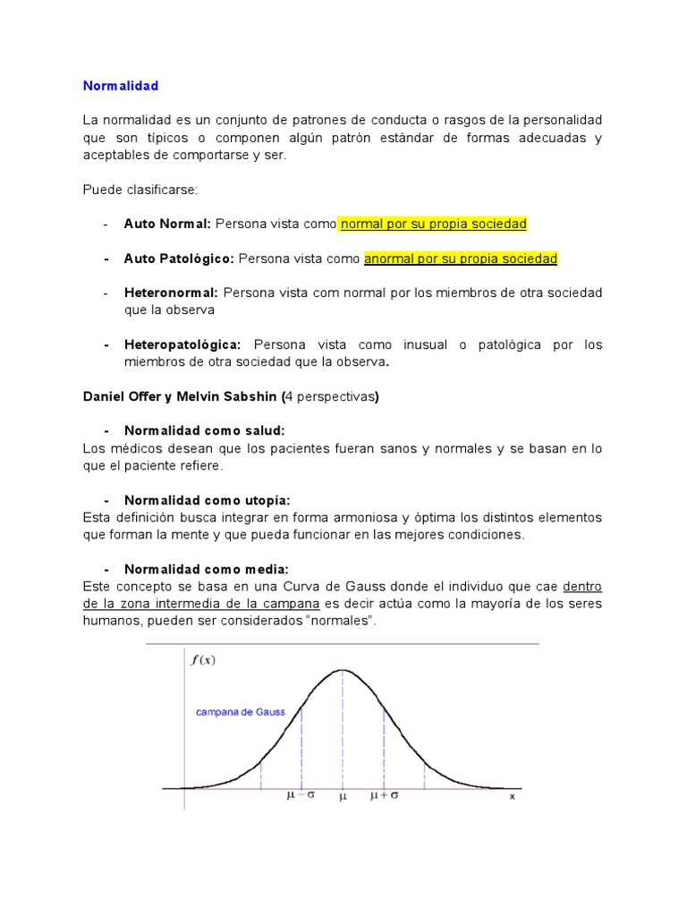 Definición y Tipos de Normalidad | PDF | Relaciones personales, crianza ...