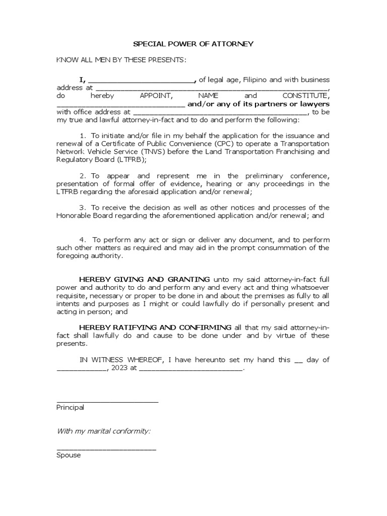 Special Power of Attorney for Vehicle | PDF | Power Of Attorney ...