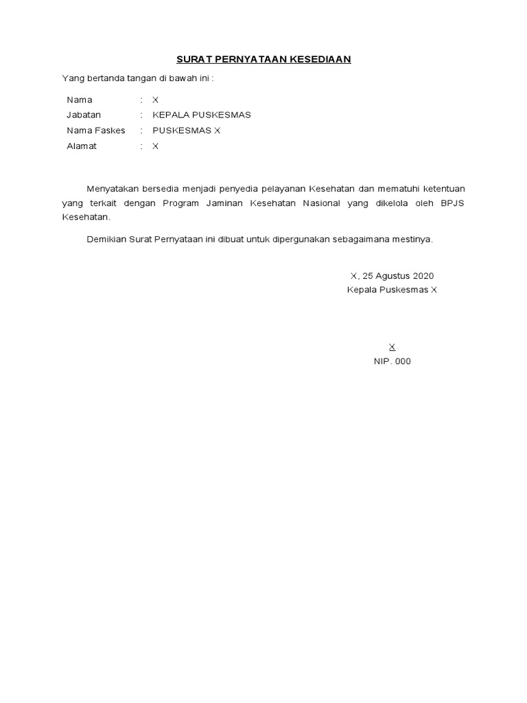 Surat Pernyataan Kesediaan | PDF