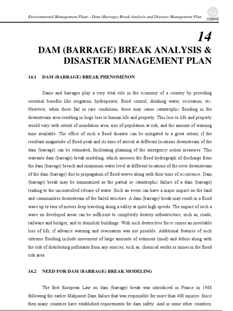 Dam (Barrage) Break Analysis & Disaster Management Plan | PDF | Dam | Flood