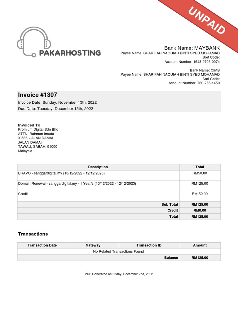 Invoice 1307 | PDF | Money | Personal Finance