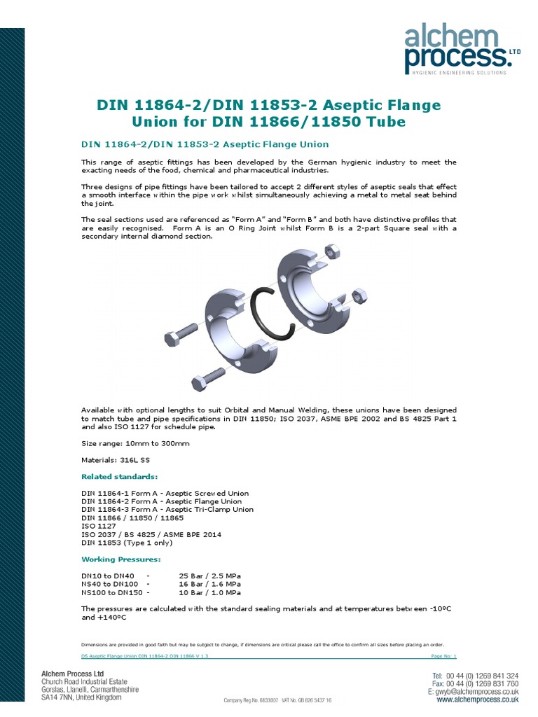 Aseptic Flange Union Specifications | PDF | Pipe (Fluid Conveyance ...