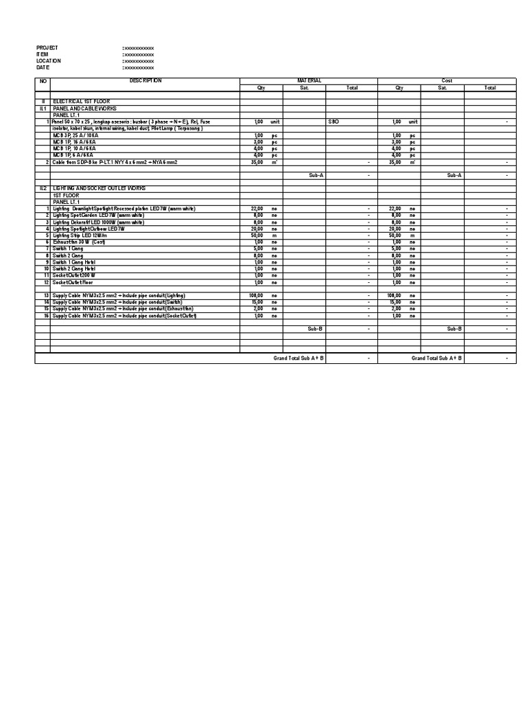 Bill of Quantity PDF Power (Physics) Wire