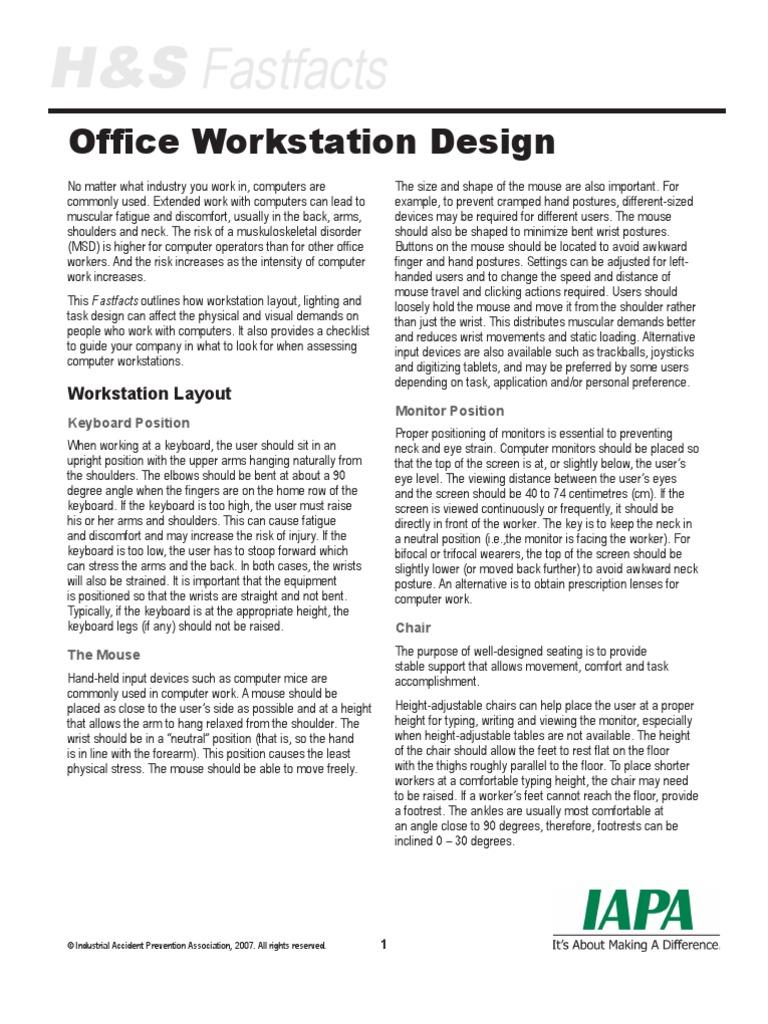 H&S Fastfacts Office Workstation Design PDF Chair Computer Keyboard