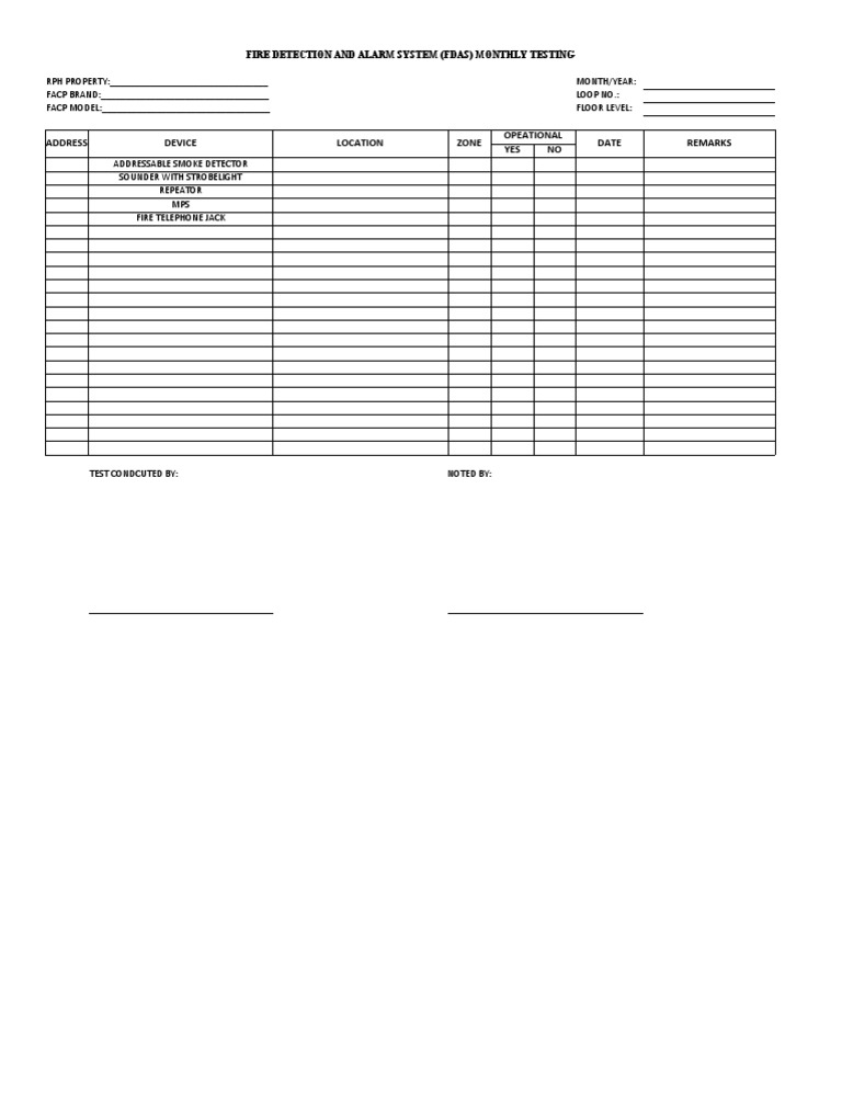FDAS Monthly Testing Form | PDF