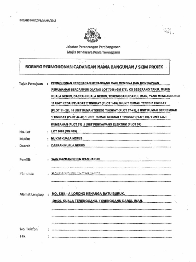 Borang Permohonan Cadangan Nama Bangunan | PDF