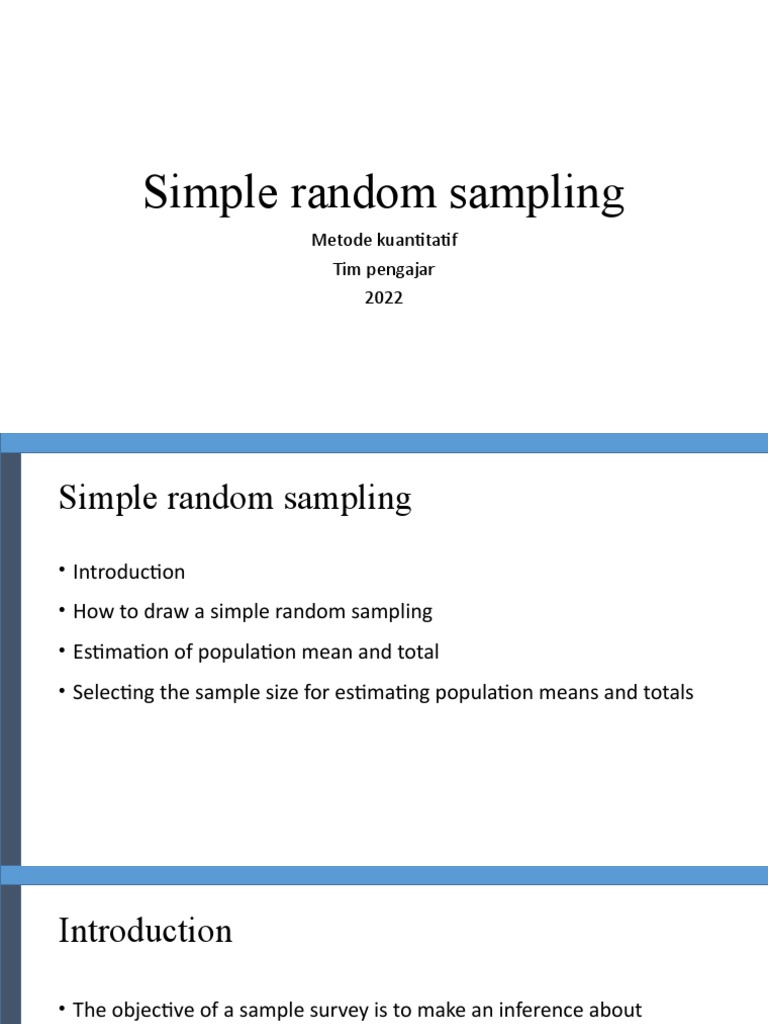 02 Simple Random Sampling | PDF | Sampling (Statistics) | Estimation Theory