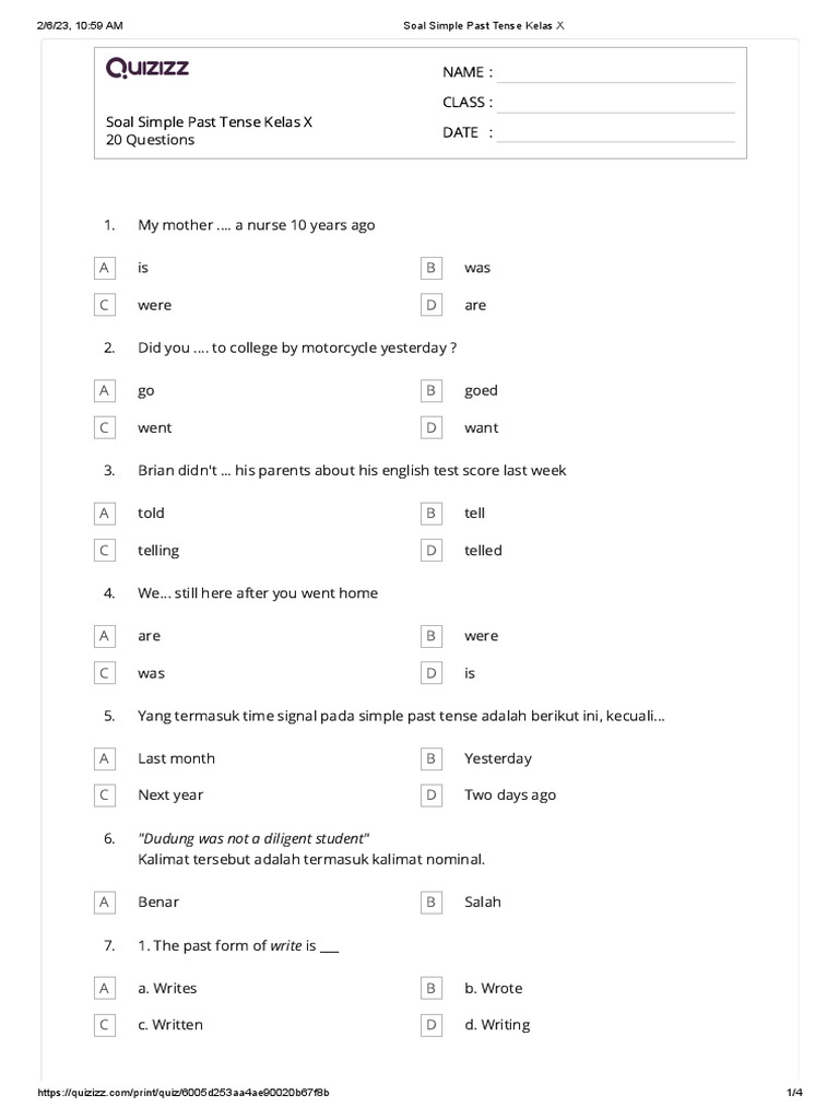 Soal simple past tense kelas x pdf linguistics language mechanics