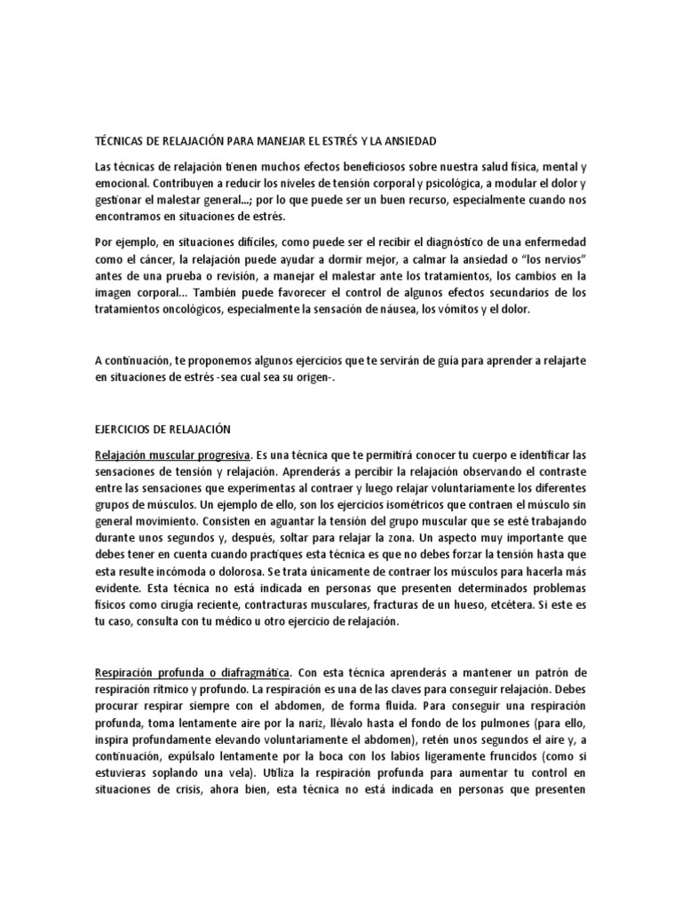 Técnicas de Relajación para Manejar El Estrés y La Ansiedad | PDF ...
