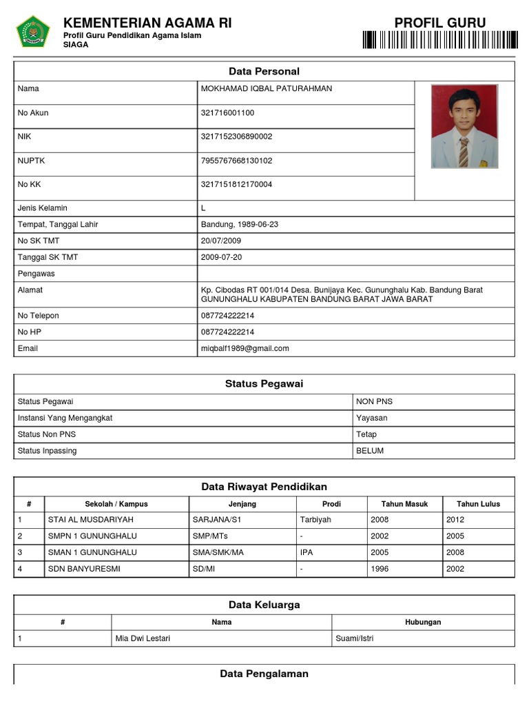 Profil Guru Agama Islam Mokhamad Iqbal | PDF