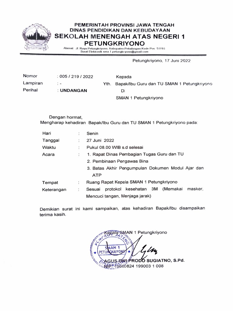 Undangan Rapat Dinas | PDF