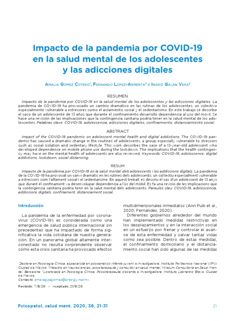 Impacto de La Pandemia Por COVID-19 en La Salud Mental de Los ...