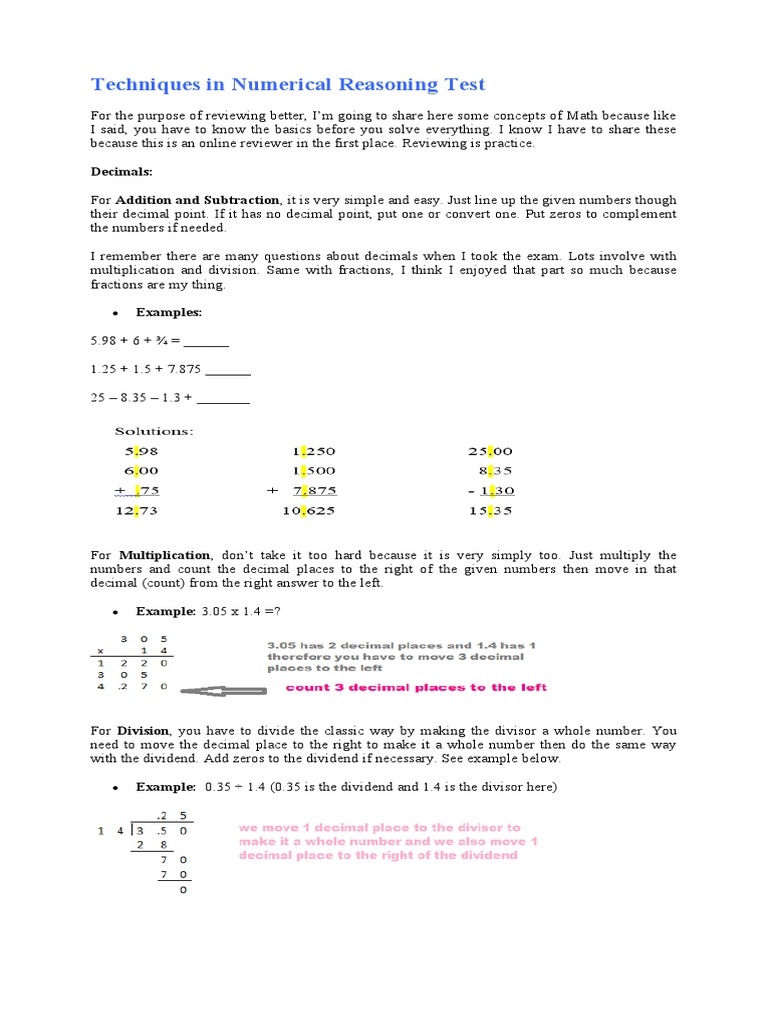 CSC Techniques in Numerical Reasoning Test | PDF | Division ...
