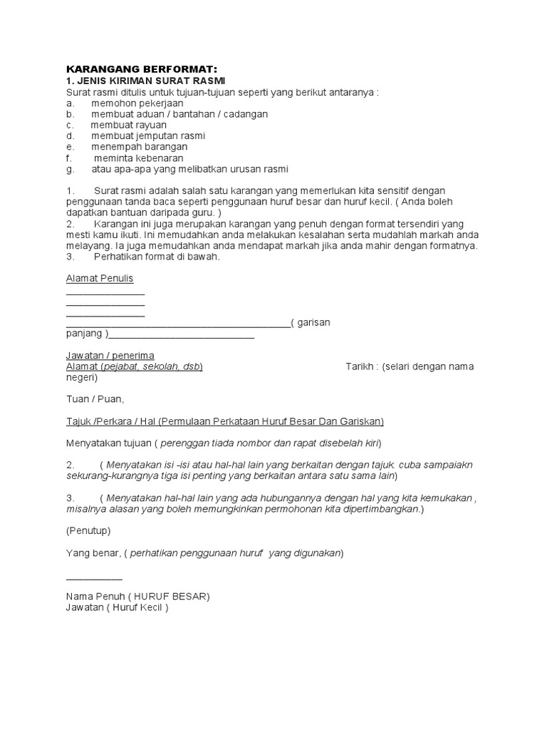 Format Surat Rasmi dan Tidak Rasmi | PDF | Seni & Disiplin Bahasa