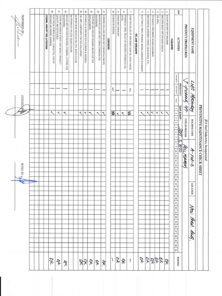 Preventive Maintenance Checksheet PDF