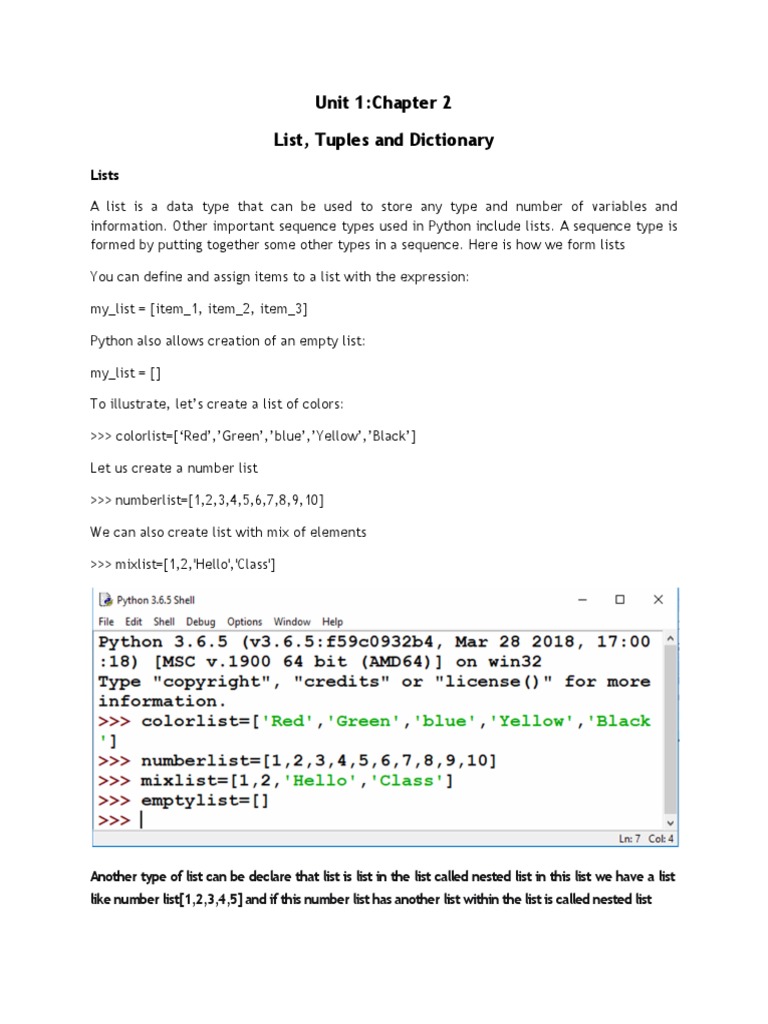 List, Tuples and Dictionary | PDF | Matrix (Mathematics) | Applied ...