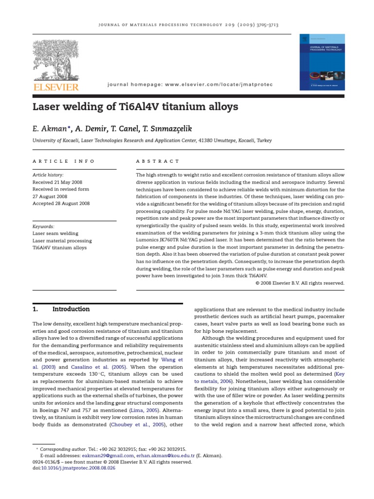 Laser Welding of Ti6Al4V Titanium Alloys | PDF | Welding | Construction
