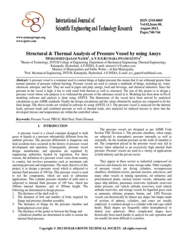 Structural Thermal Analysis Of Pressure Vessel By Using Ansys Pdf