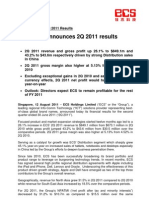 2Q 2011 Revenue and Gross Profit Up 26.1% To $849.1m and 43.2% To $43.6m Respectively Driven by Strong Distribution Sales in China