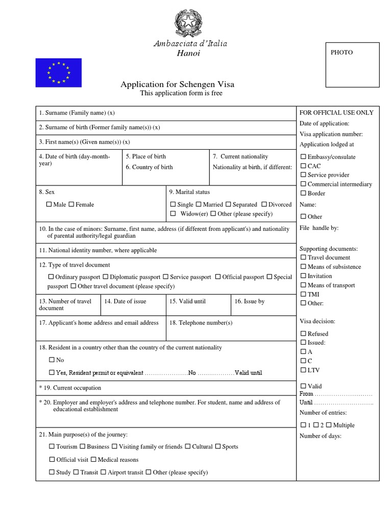 Italy Schengen Visa Application Form | PDF | Travel Visa | National ...