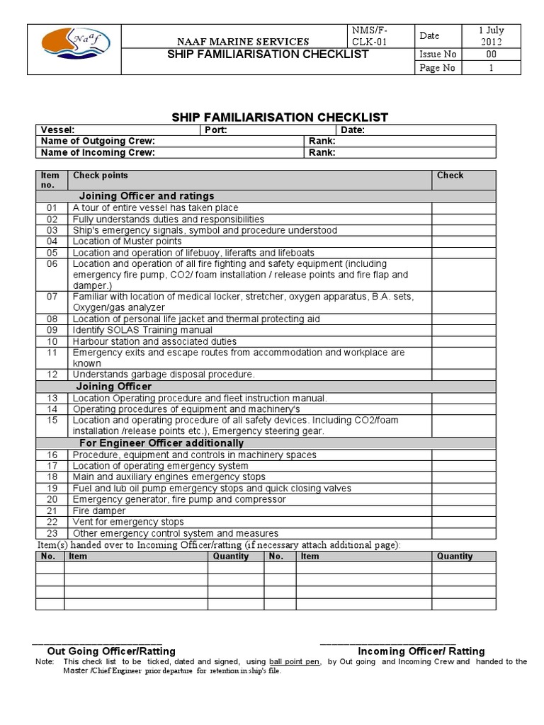 NMS CKL 01 Ship Familiarization PDF Manufactured Goods