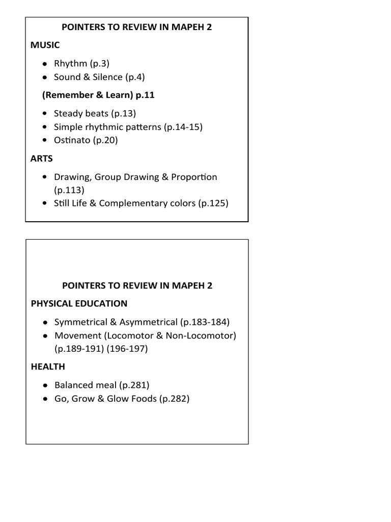 MAPEH 2 Review Pointers for Grade 2 | PDF